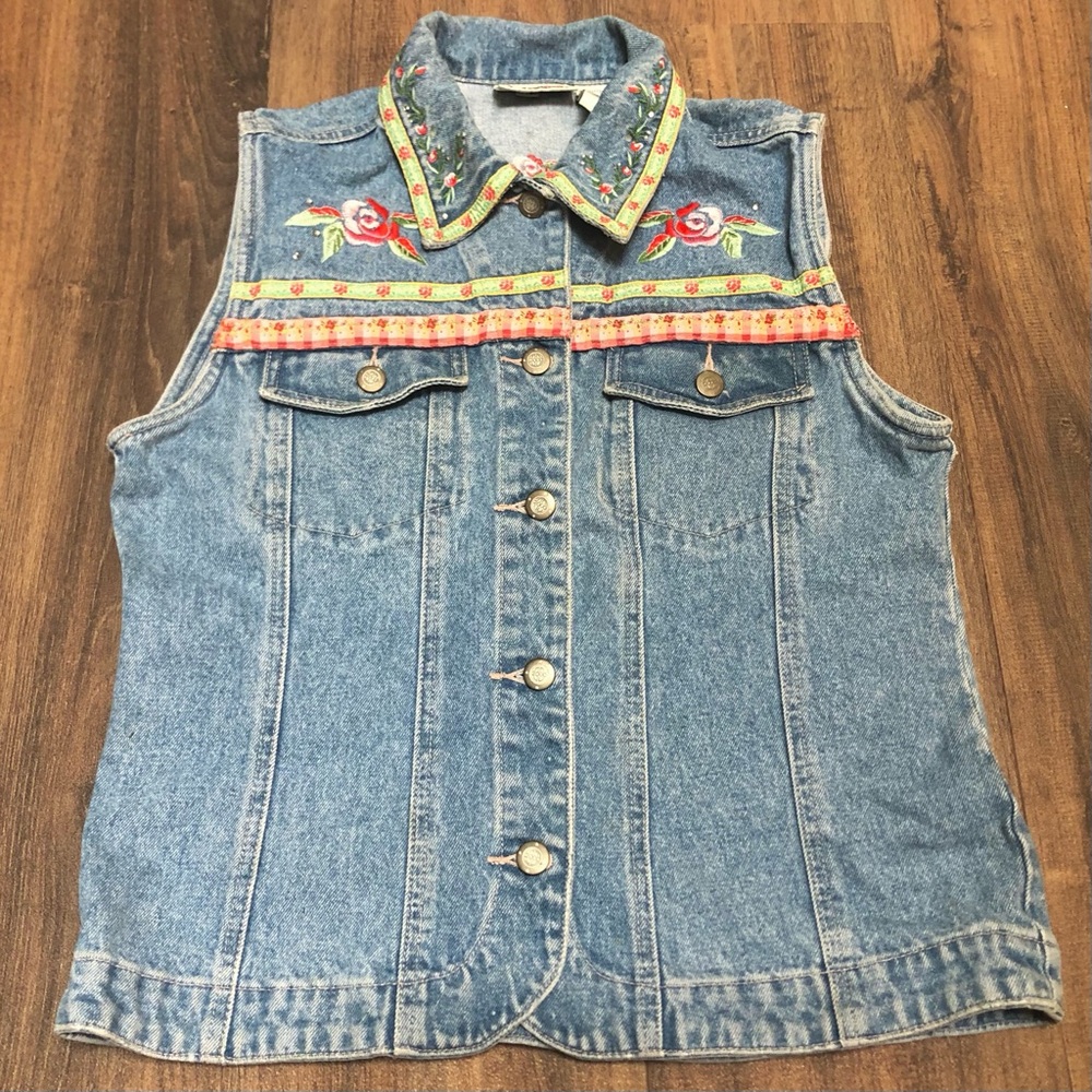 Vintage 90’s Bill Blass Embroidered Jean Jacket Vest